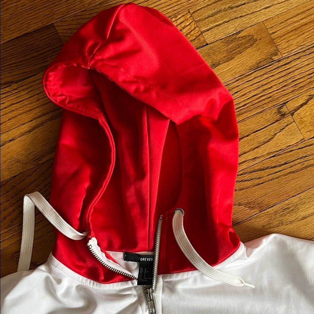Forever 21 Red, White & Black Colorblock Zip Hoodie - Picture 3 of 5